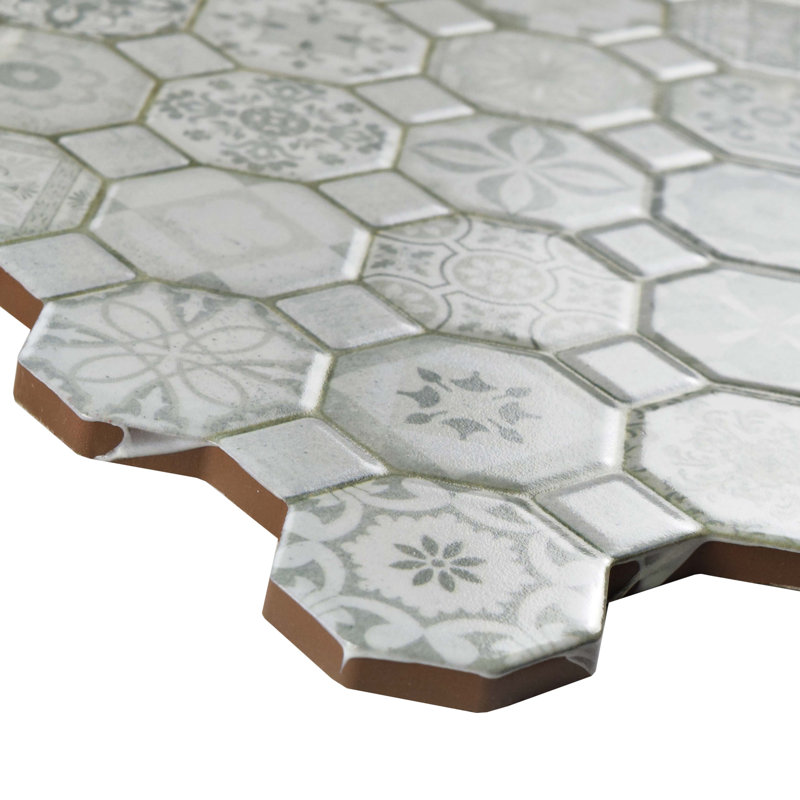 EliteTile Edredon 12" x 12" Ceramic Octagon and dot Mosaic Wall & Floor